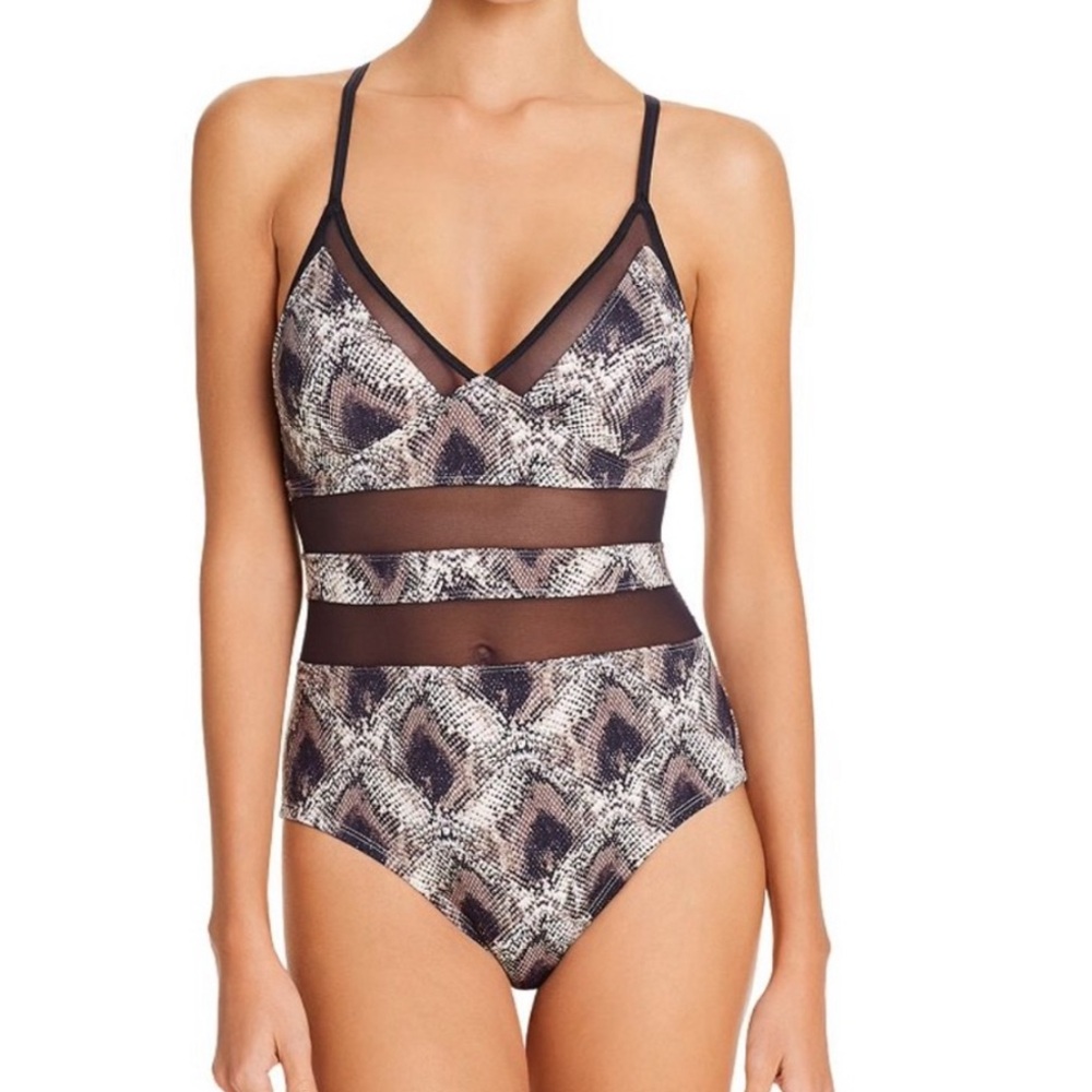 Snakeskin Print Mesh Swimsuit Blu by Rod Beattie Python size 12